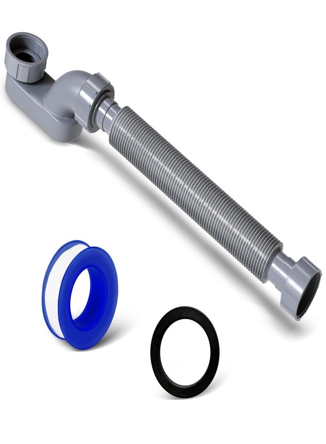 VIVIDA Bathtub Shower Drain Pipe, 1-1/2" Low Profile P Trap Bathtub Fittings, Flexible Flat P Trap Freestanding Tub Drain for Bath and RV, Sealing Tape Included, Gray, 1 PACK - Image 1